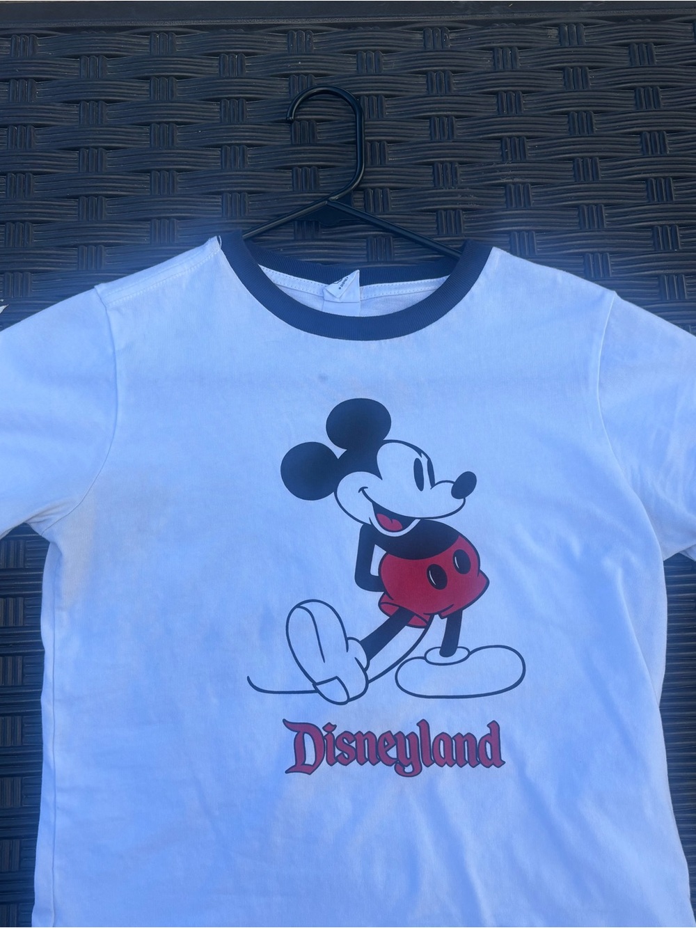 Disney White & Black Ringer Tee with Red Mickey Graphic